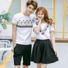 Couple Matching Set: Printed Short-sleeve T-shirt + Shorts / Tasseled Short-sleeve T-shirt + A-line Skirt
