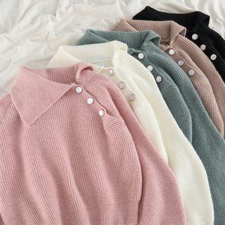 Long-sleeve Asymmetrical Polo Knit Top