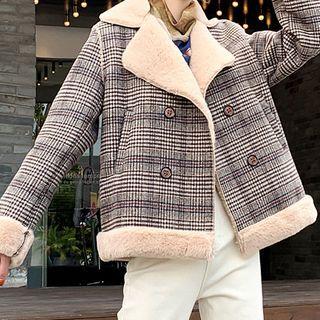 Fleece-lined Plaid Double-breasted Jacket