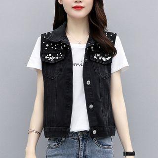 Faux Pearl Denim Vest