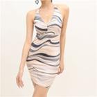 V-neck Color-block Striped Skinny Mini Dress