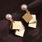 Faux Pearl Alloy Square Dangle Earring 1 Pair - S925 Silver - As Shown In Figure - One Size