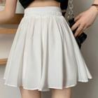 Elastic-waist Pleated Chiffon Mini Skirt