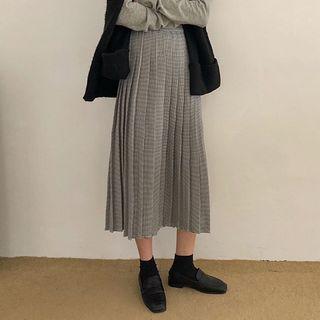 Houndstooth Pleated Midi Skirt As Shown In Figure - One Size