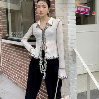 Ruffled Collared Long-sleeve T-shirt