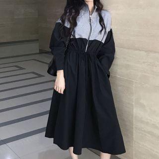 Half-zip Long-sleeve Midi A-line Dress