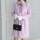 Tie-neck Contrast-trim Shift Dress