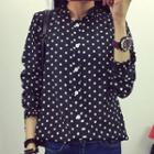 Ruffle Collar Long Sleeve Dotted Chiffon Blouse