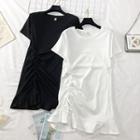 Ruffled-hem Drawstring T-shirt Dress