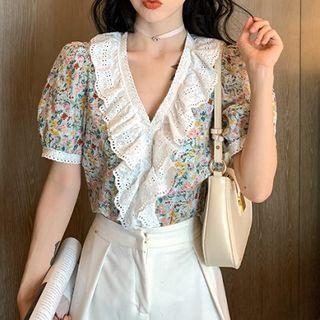 Floral Lace V-neck Cropped Top As Shown In Figure - One Size