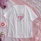 Short-sleeve Flower Embroidered T-shirt Pink Flower - White - One Size