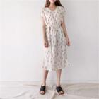Cap-sleeve Floral Long Dress With Sash