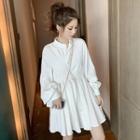 Lantern-sleeve Mini A-line Shirtdress