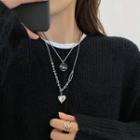 Stainless Steel Heart Pendant Layered Necklace 1 Pc - Silver - One Size