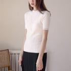 Metallic-trim Rib-knit Top