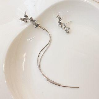 Rhinestone Butterfly Sterling Silver Ear Stud 1 Pair - Silver Needle - Silver - One Size