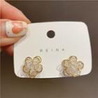 Beaded Flower Ear Stud 1 Pair - White - One Size