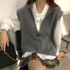 Shirt / Knit Vest / Plaid A-line Skirt