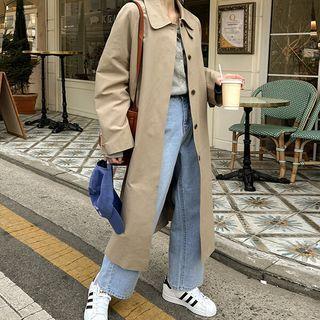 Raglan Hidden-button Long Trench Coat With Sash