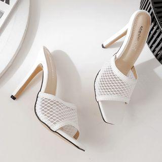 Fishnet Square-toe High-heel Slide Sandals