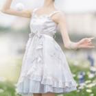 Spaghetti Strap Frill Trim A-line Dress / Short-sleeve Light Jacket