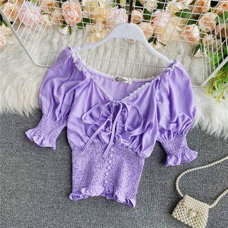 V-neck Drawstring Cropped Shirt