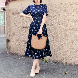 Round-neck Floral Print Midi Dress