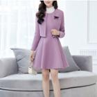 Set: Ruffle Trim Blouse + Sleeveless A-line Dress + Jacket