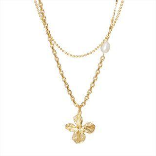 Leaf Pendant Layered Alloy Necklace 1 Pc - Gold - One Size