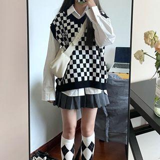 Checkerboard Sweater Vest Checkerboard - Black & White - One Size