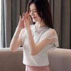 Stand-collar Short-sleeve Lace Top