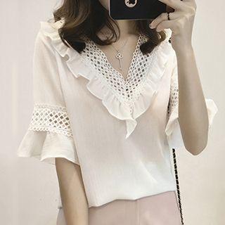 V-neck Frill Trim Top
