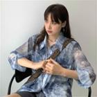 Print See-through Long-sleeve Shirt / Dress Shorts