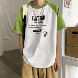 Short-sleeve Letter Print Raglan T-shirt