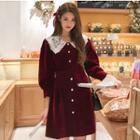 Lantern-sleeve Mini A-line Velvet Dress