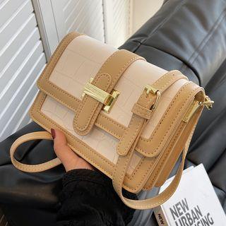 Two-tone Croc Grain Faux Leather Crossbody Bag