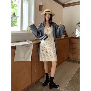 Spaghetti Strap Knit Mini A-line Dress Almond - One Size
