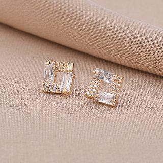 Rhinestone Square Stud Earring 1 Pair - Qr20 - Gold - One Size