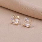 Rhinestone Square Stud Earring 1 Pair - Qr20 - Gold - One Size