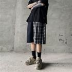 Plaid Panel Wide-leg Shorts
