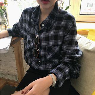Check Fringed Long-sleeve Shirt