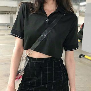 Cropped Short-sleeve Polo Shirt Black - One Size