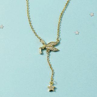Rhinestone Star Necklace Necklace - Star - Gold - One Size