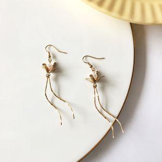 Origami Crane Faux Pearl Fringed Earring 1 Pr - Silver - One Size