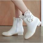 Chunky-heel Lace Panel Embellished Short Boots