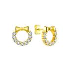 Simple And Fashion Plated Gold Ribbon Round Stud Earrings With Cubic Zirconia Golden - One Size