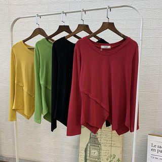 Long-sleeve Asymmetrical Plain Top