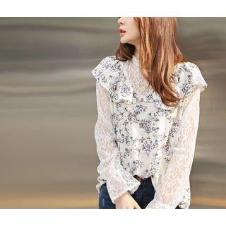 Lace-trim Frilled Floral Top