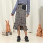 Plaid Midi Mermaid Skirt Coffee - One Size