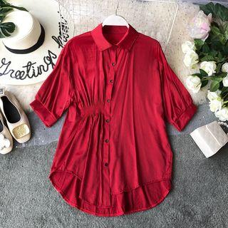 Elbow-sleeve Scoop Hem Shirt